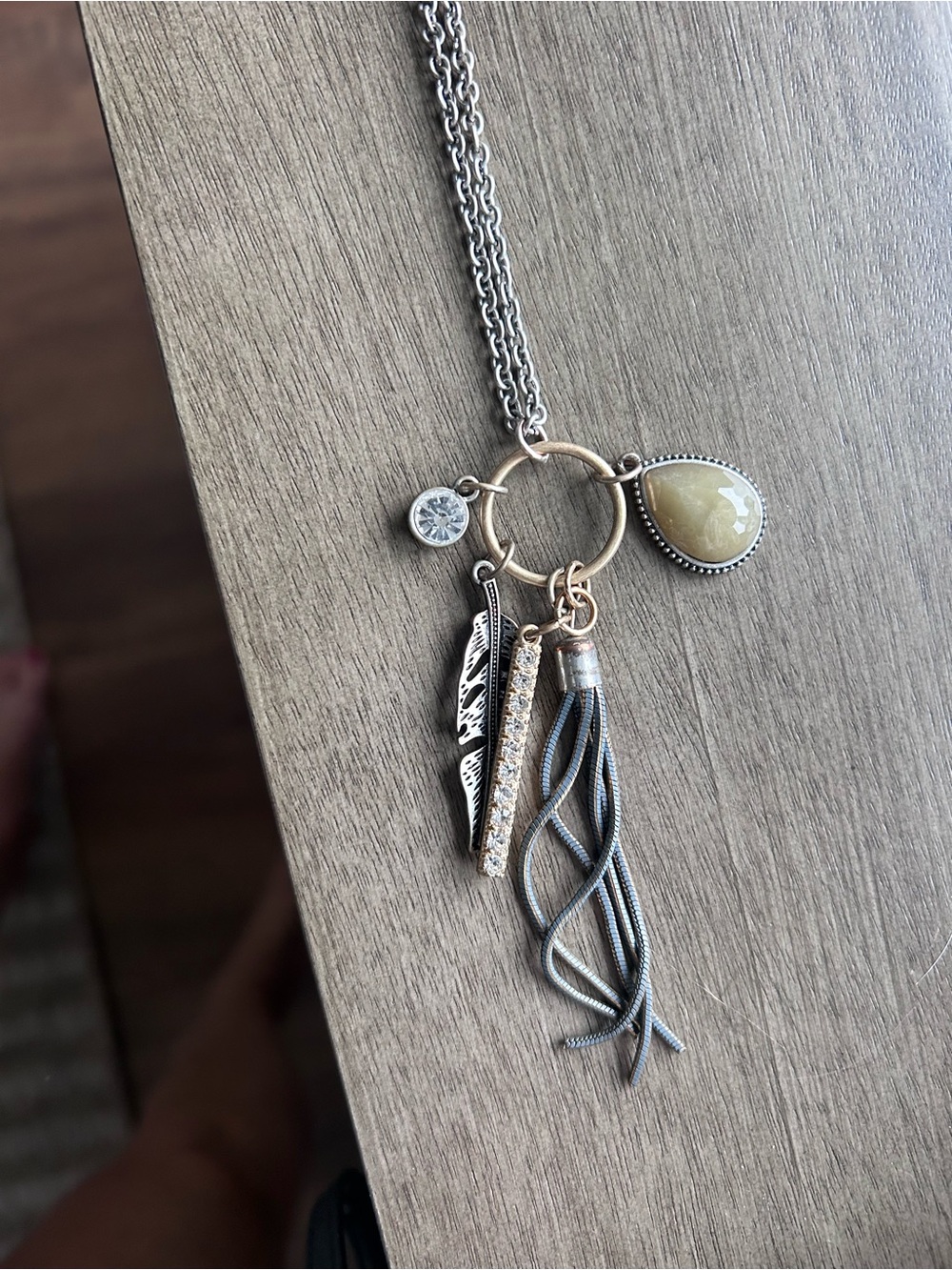 Maurices Olive Teardrop and Mixed-Metal Charm Necklace